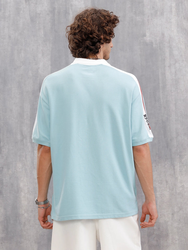 Oversize Solid Polo With Shoulder Tape Detail | Teal