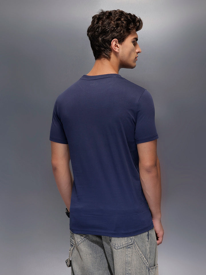 Placement Printed Regular Fit T-Shirt   |  Navy Blue