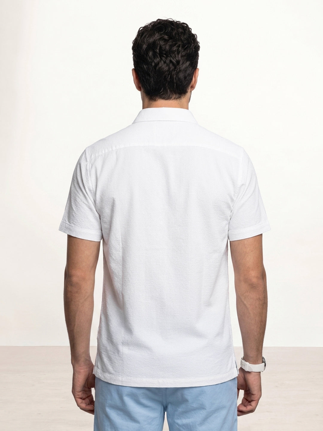 Solid Slim Fit Half Sleeve Shirt | White
