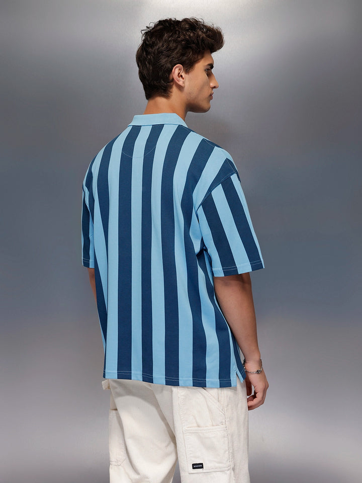 Emroidered Oversized Polo T-Shirt   |  Blue