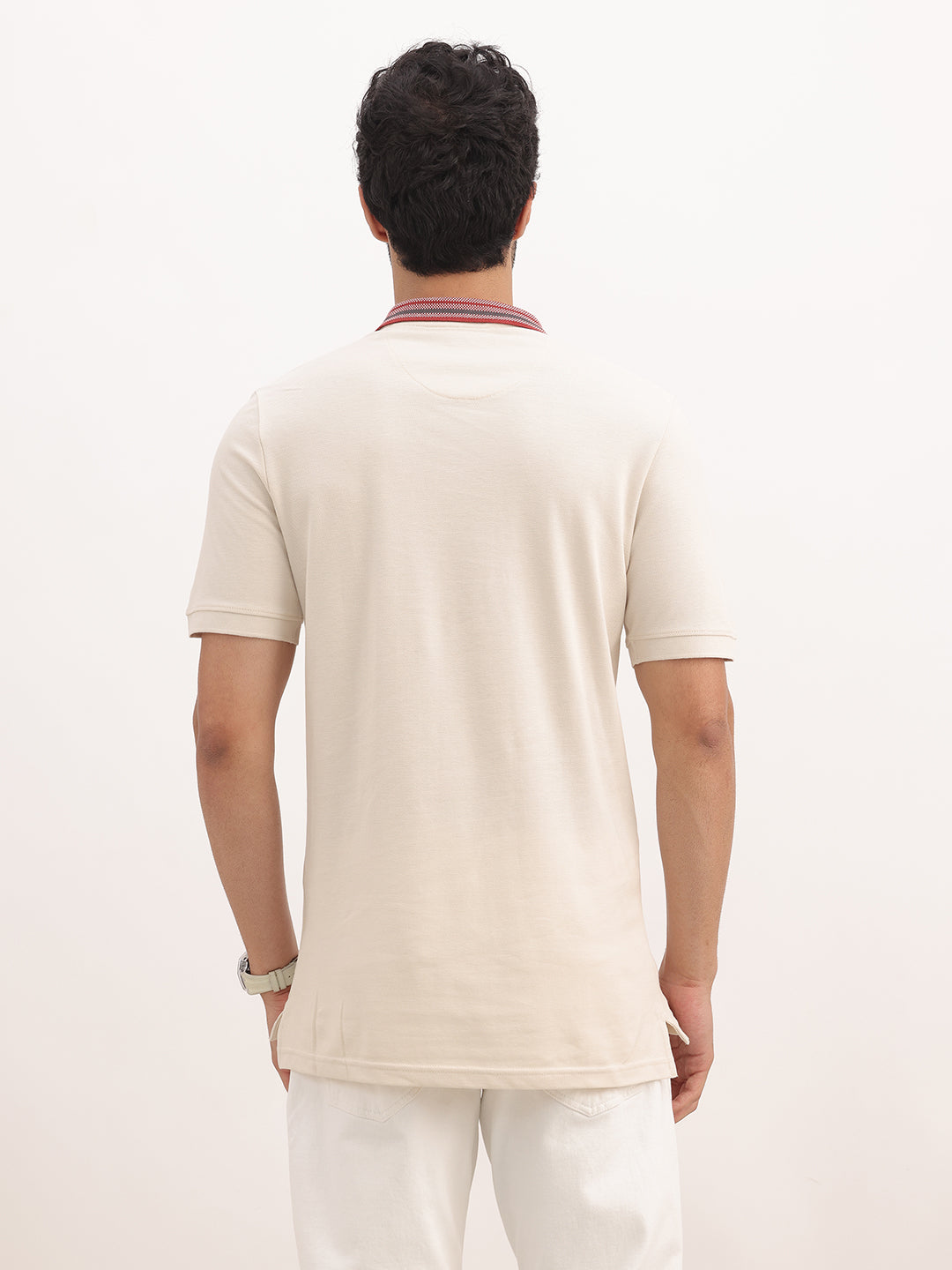 Classic Slim Fit Jacquard Collar Polo T-Shirt | Beige