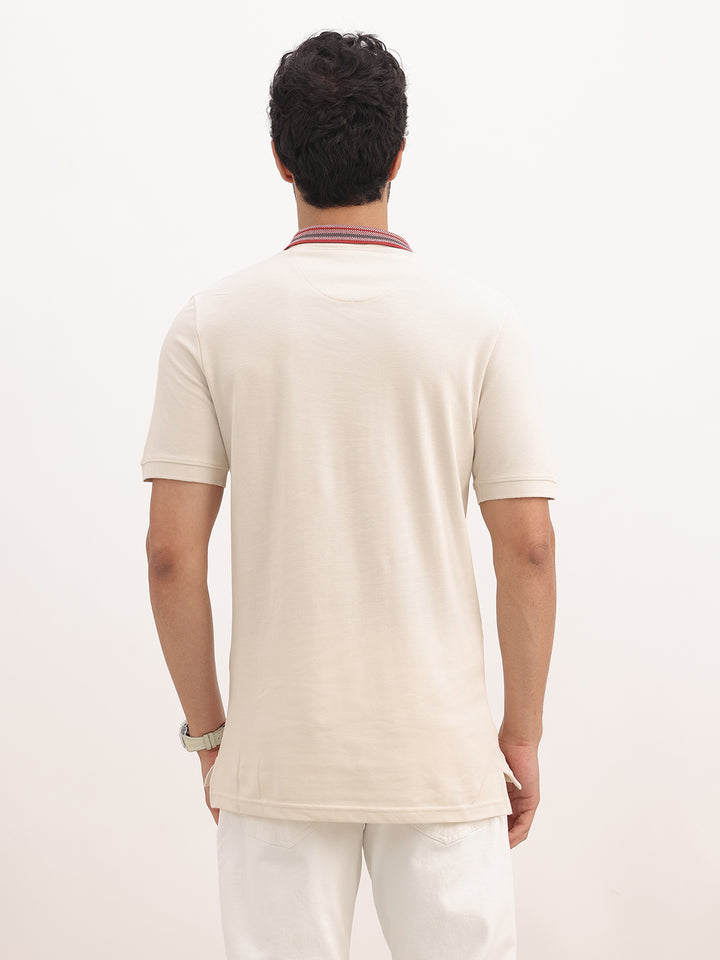Classic Slim Fit Jacquard Collar Polo T-Shirt | Beige