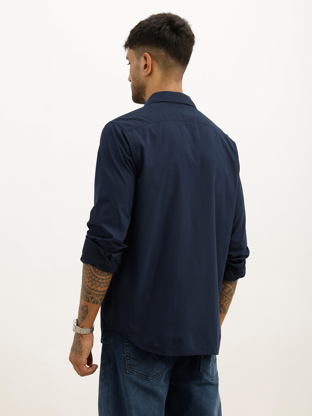 Solid Regular Fit Full Sleeve Shirt | Navy Blue
