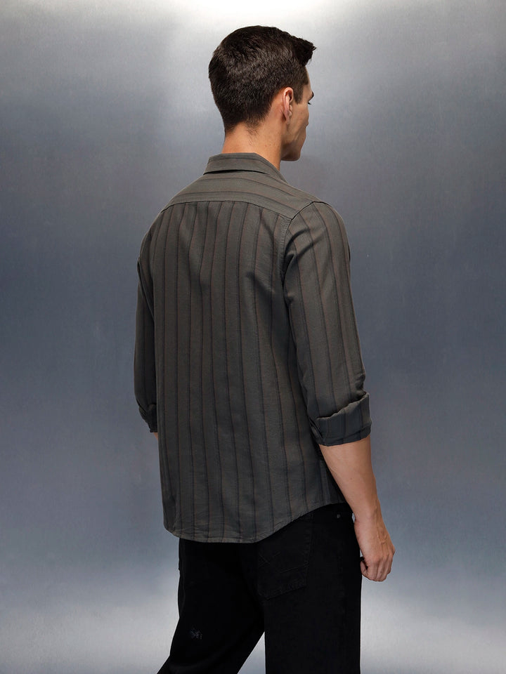Men's casual striped pattern shirt | Green
