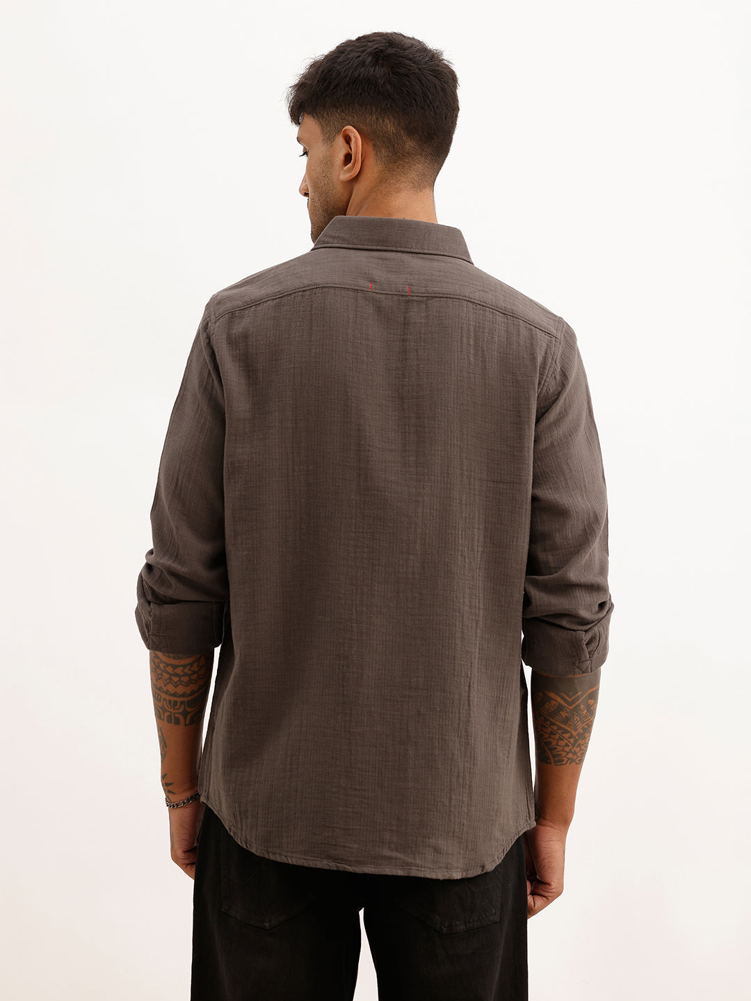 Textured Slim Fit Solid Shirt | Dark Grey | WSH02FSSL0012S