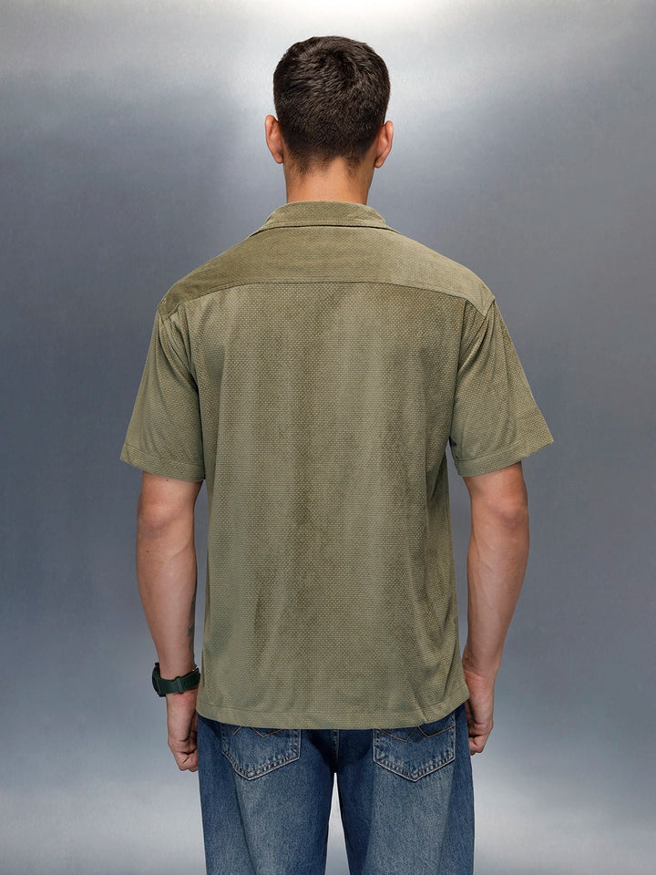 Textured Classic Men’s Oversized Fit Shirt | Olive