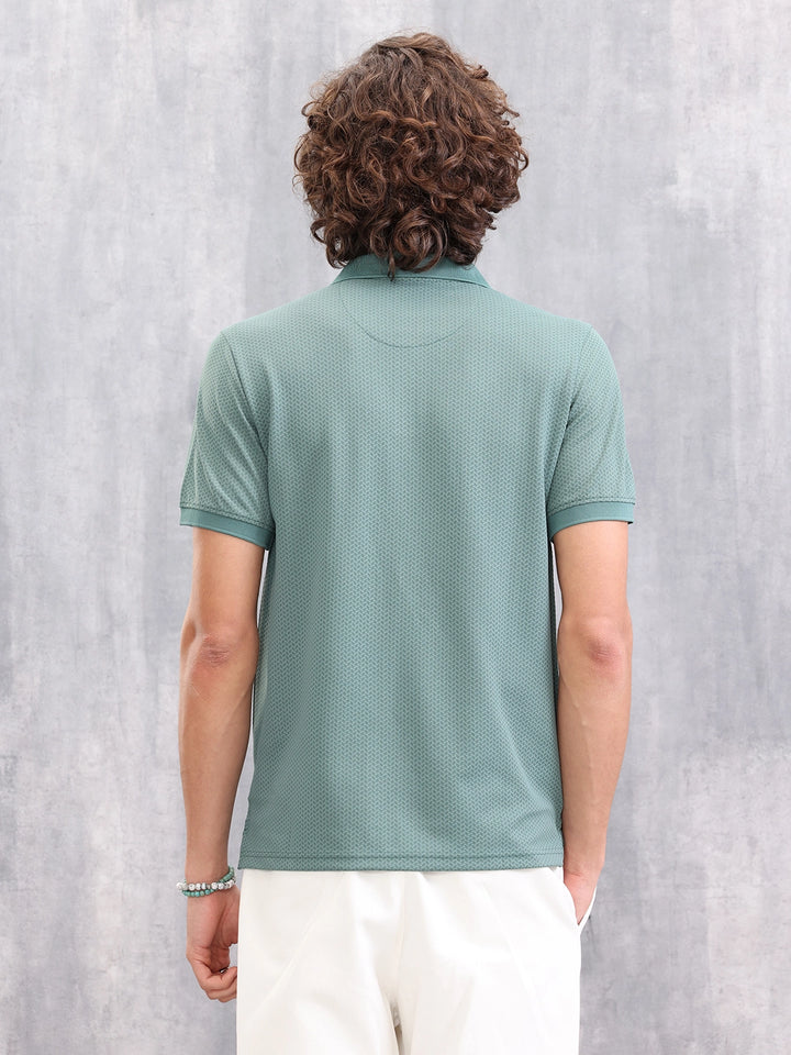 Solid Textured Slim Fit Polo T-Shirt | Green