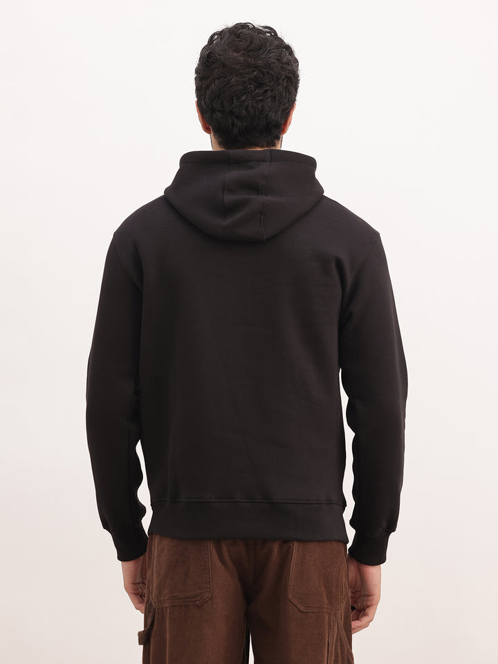 Comfort Fit Embroidery Detail Hooded Sweatshirt | Black