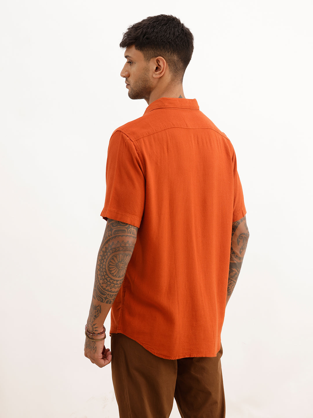 Solid Slim Fit Half Sleeve Shirt | Rust