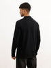 Slim Fit Full Sleeve Placement Printed Polo T-Shirt | Black
