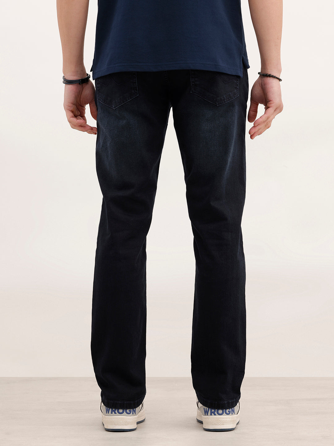 Straight Fit Faded Denim Jeans | Dark Blue