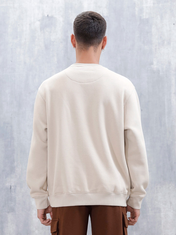 Wrogn Comfort Fit Graphic Sweatshirt For Men | Beige