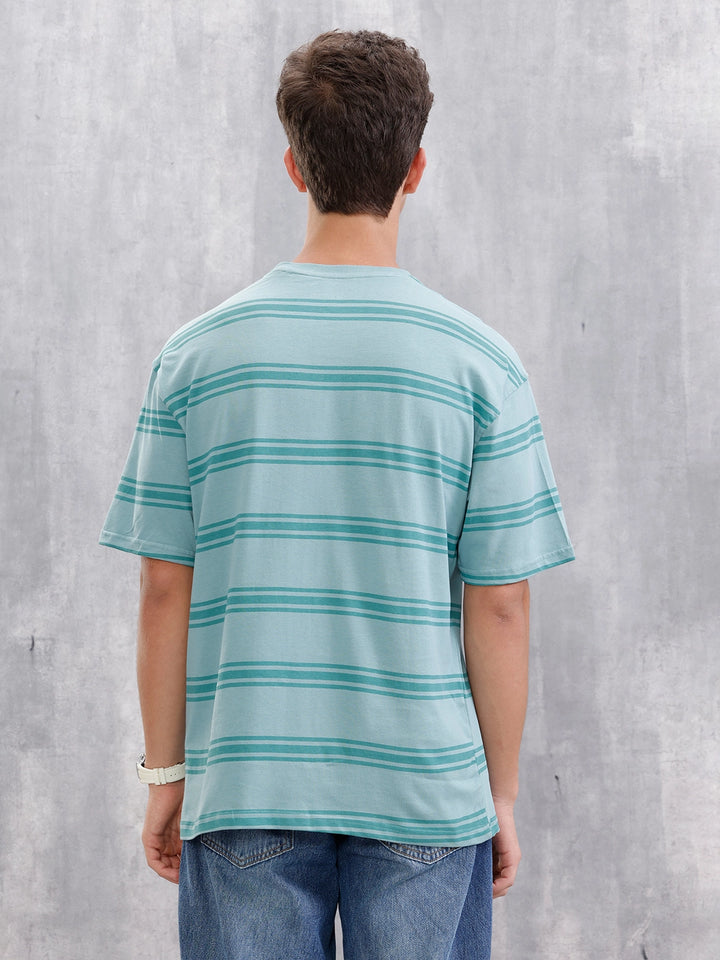 Tonal Printed All Over Striper Tee I Teal