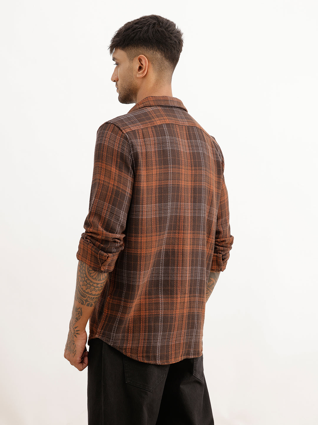 Slim Fit Checkered Full Sleeve Shirt | Brown