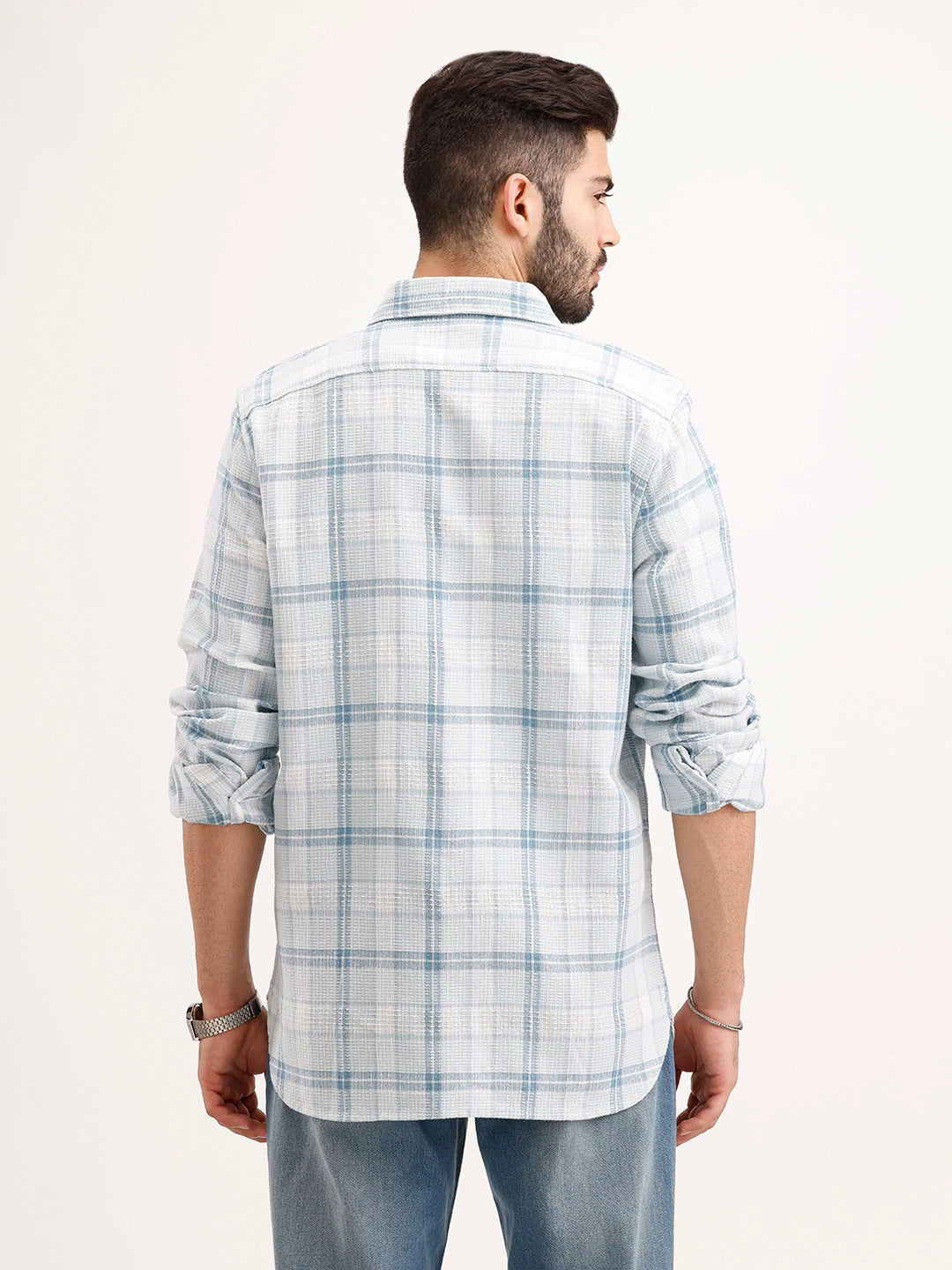 Textured Regular Fit Checkered Shirt | Blue