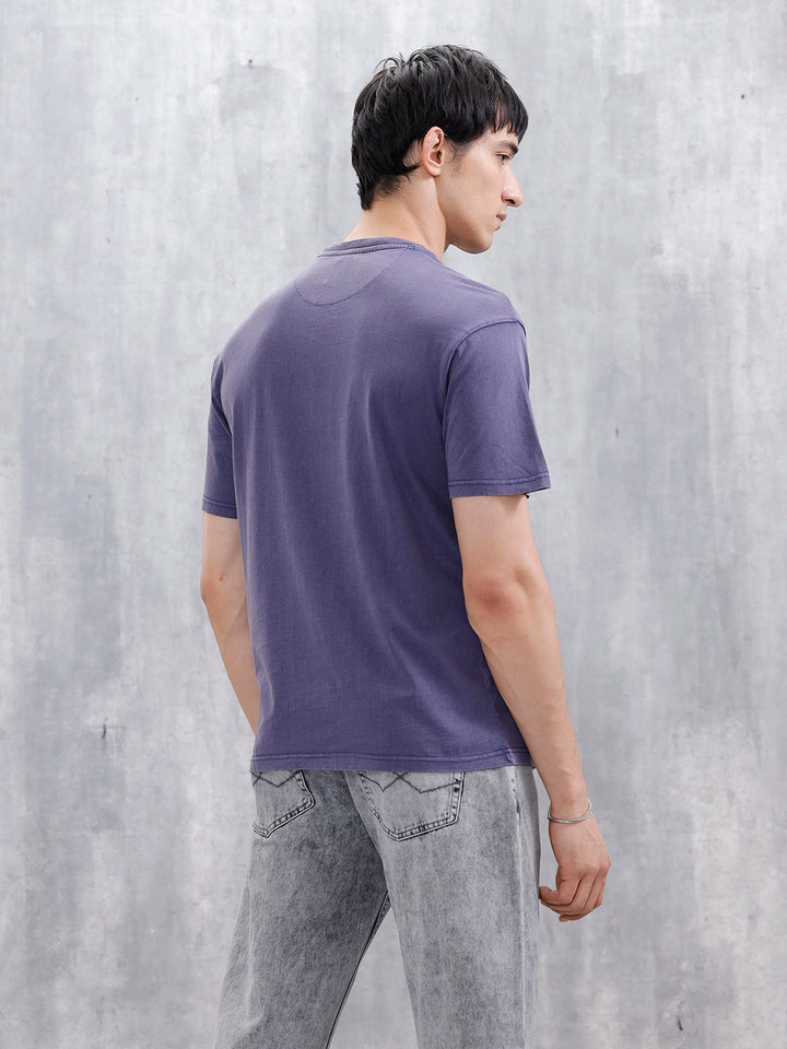 Oversized Washed Distressed Graphic T-Shirt  | Navy Blue