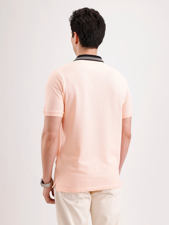 Jacquard Collar Polo T-Shirt  | Peach