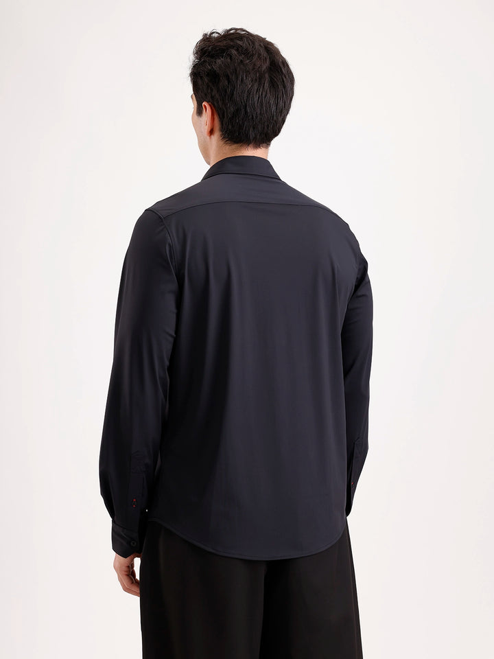 Solid Slim Fit Full Sleeve Shirt  | Black