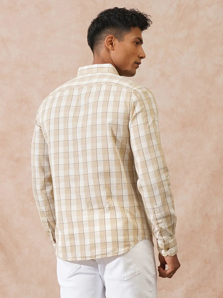 Textured Tonal Check Shirt | Beige