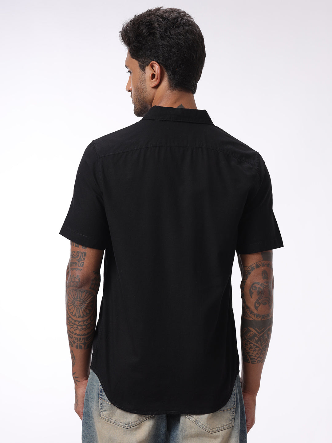 Black Short Sleeve Cotton Shirt