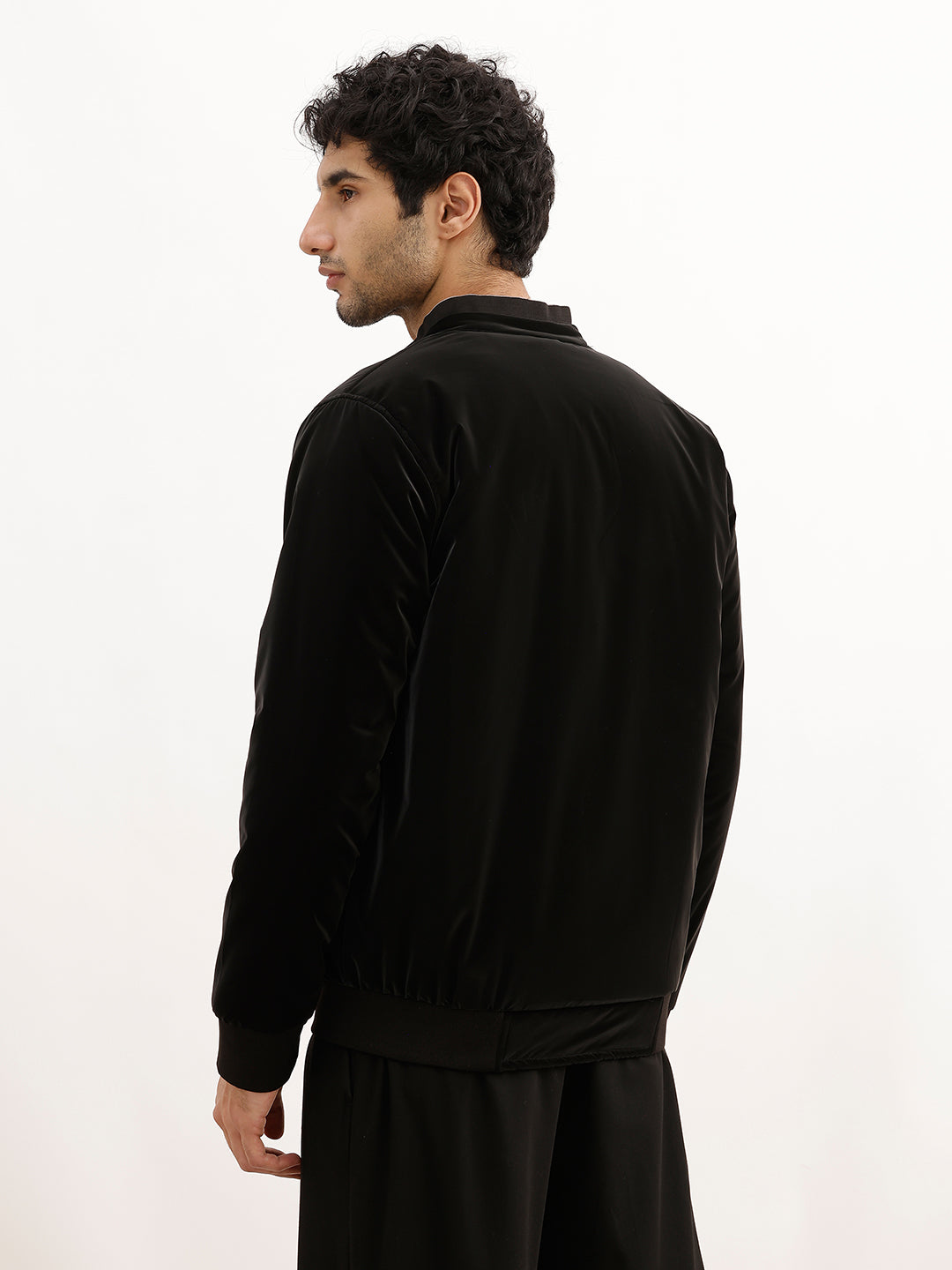 Solid Slim Fit Bomber Jacket | Black