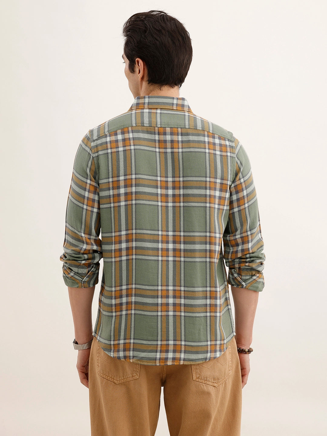 Textured Regular Fit Checkered Shirt | Green