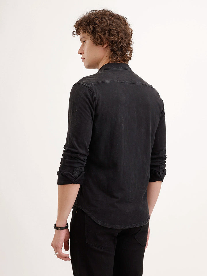 Solid Slim Fit Double Pocket Shirt | Black