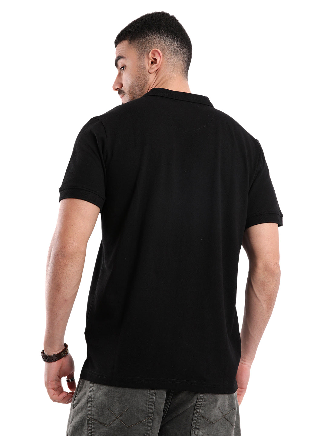 Classic Black Colour Block Polo T-Shirt