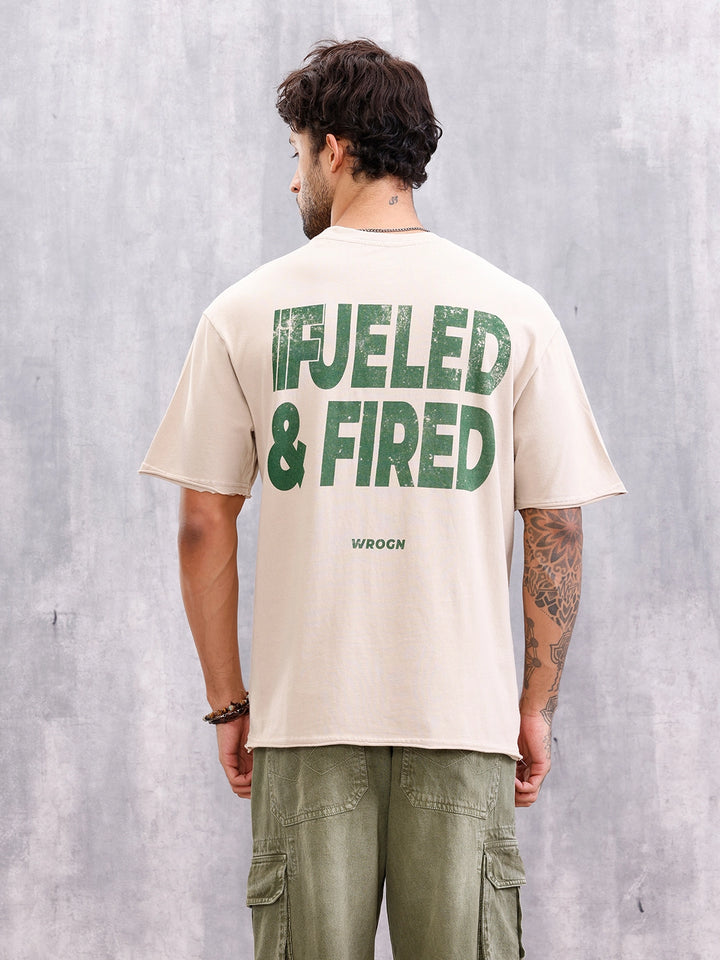 Retro Wash Graphic Printed Tshirt With Raw Edge Detail | Beige