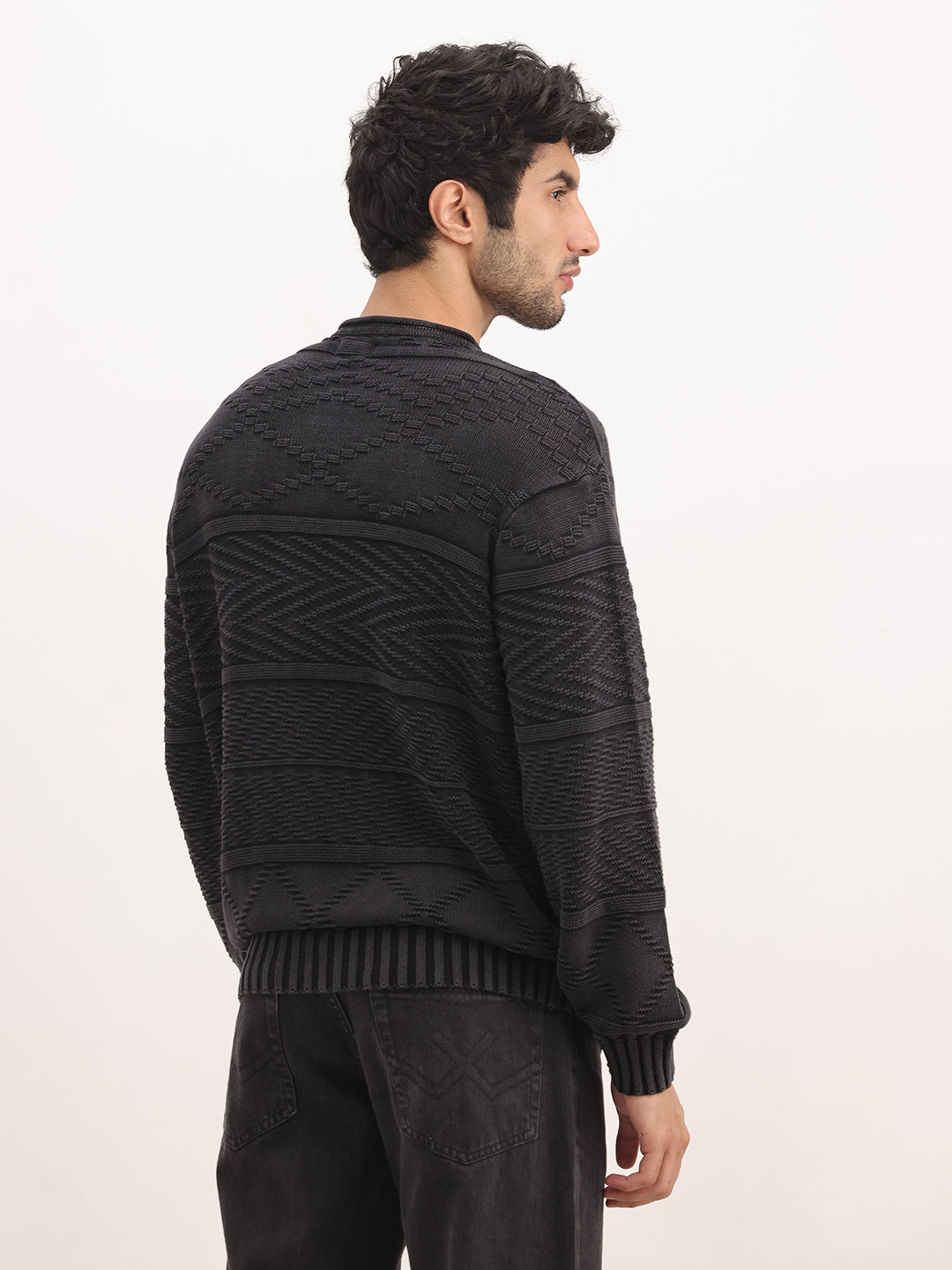 Textured Oversized Fit Knitted Sweater | Charcoal