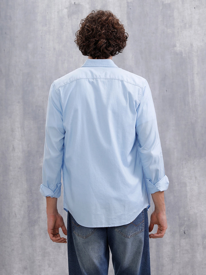 Cotton Dobby Slim Fit Shirt | Light Blue