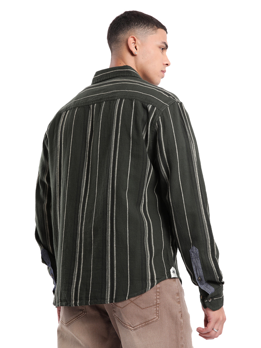 Elite Olive Full Sleeve Striped Shirt