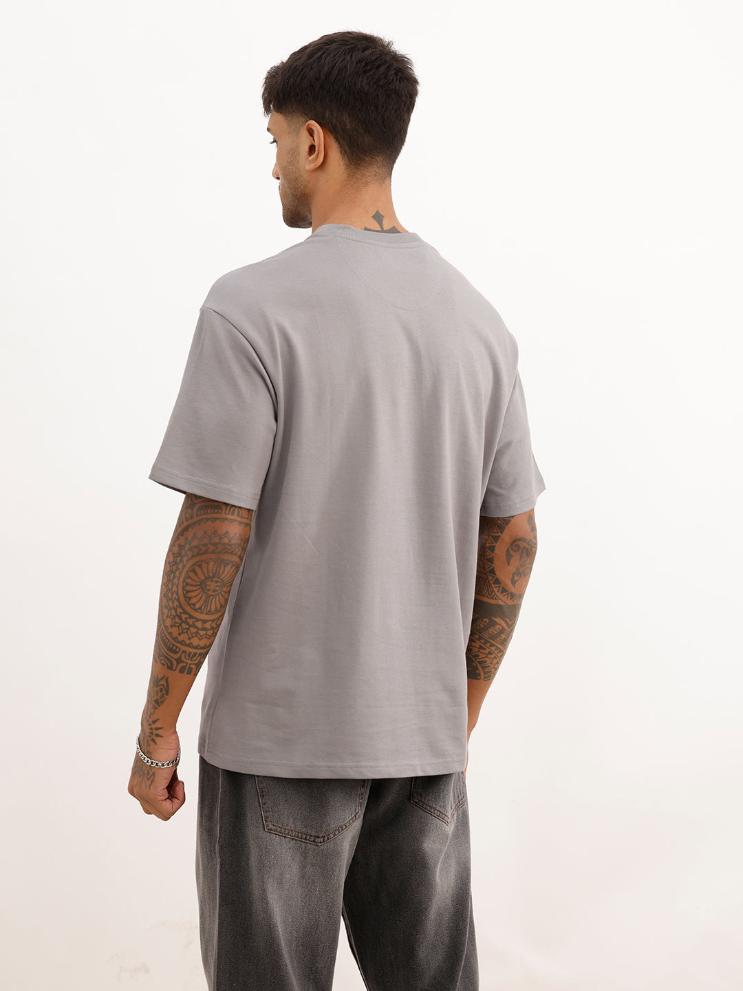 Oversized Placement Printed T-Shirt | Grey