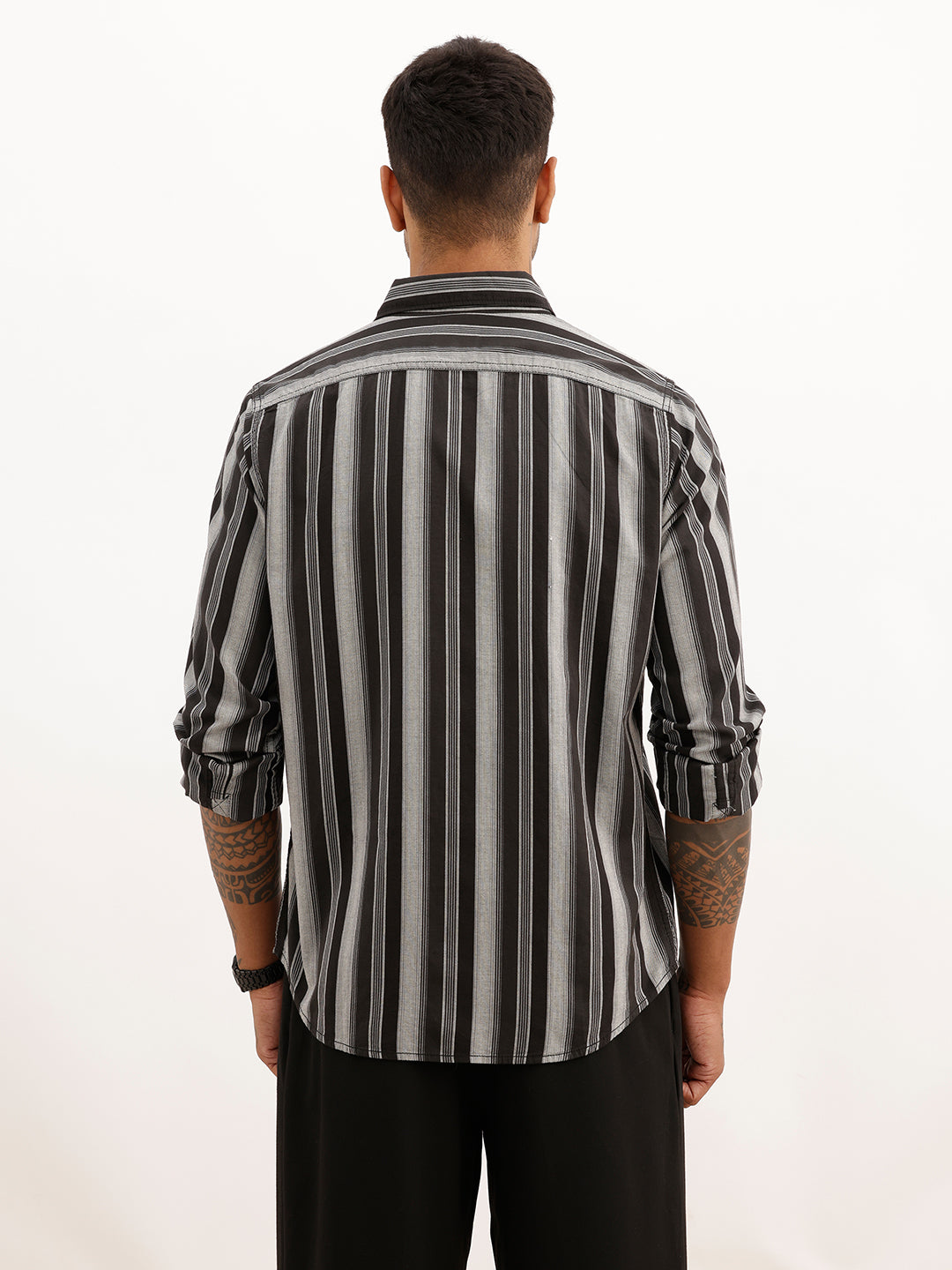 Slim Fit Striped Full Sleeve Shirt | Black