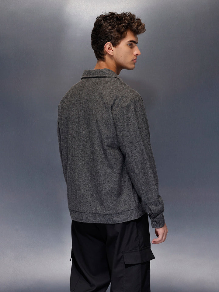Classic Grey Button-Down tectured jacket | Black