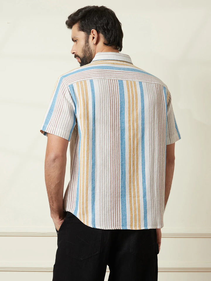 Striped Open Dobby Shirt | Beige