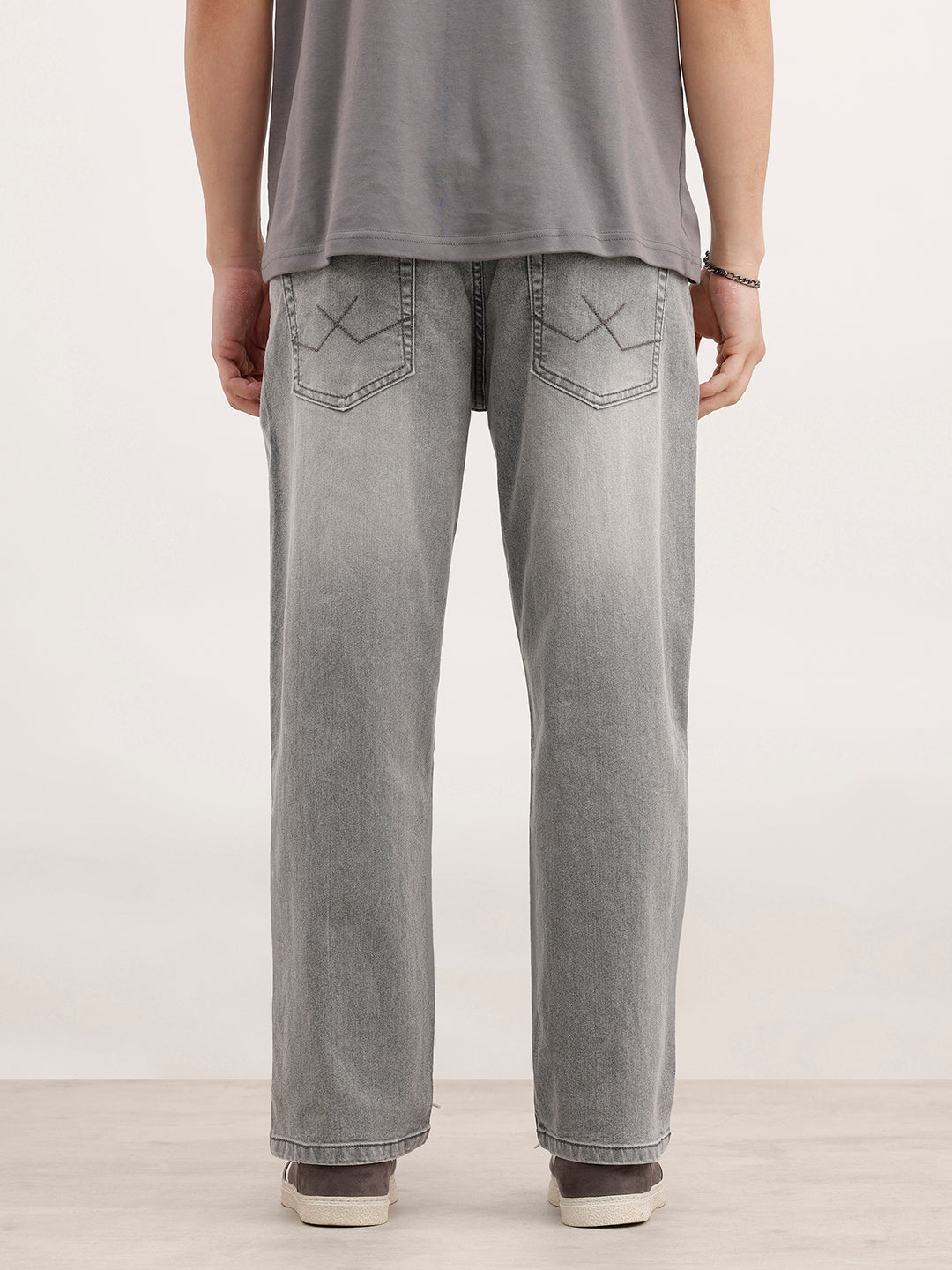 Loose Fit Faded Denim Jeans  | Grey
