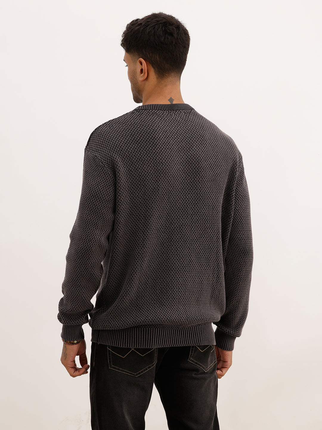 Solid Comfort Fit Knitted Sweater | Black | WSW02FSCM1273S