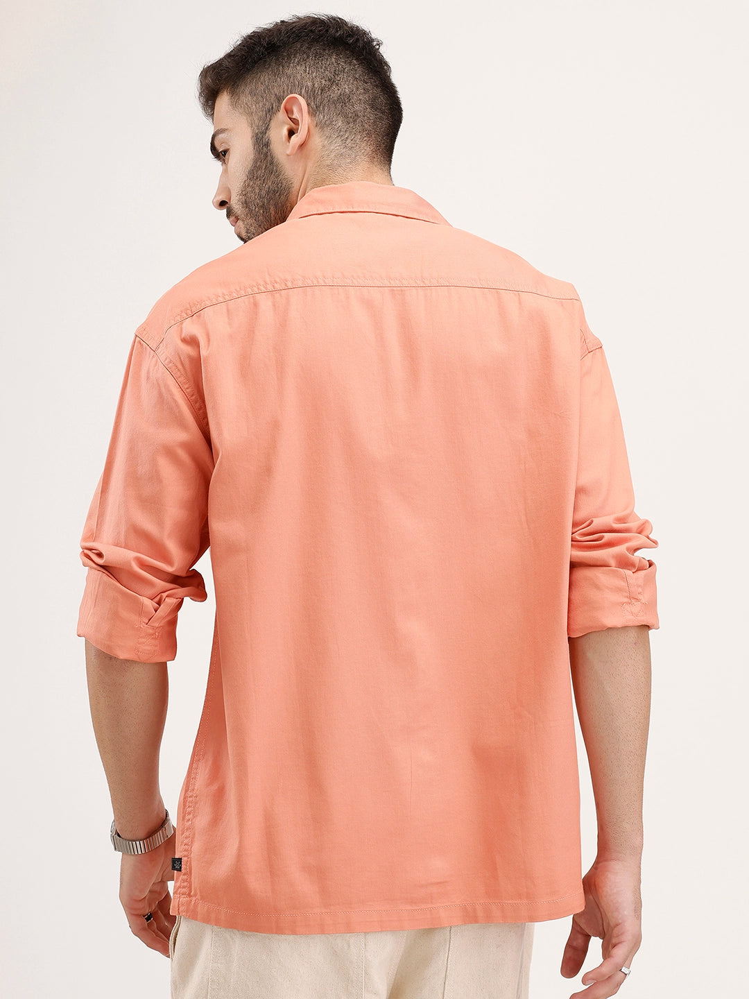 Oversized Solid Double Pocket Shirt | Peach