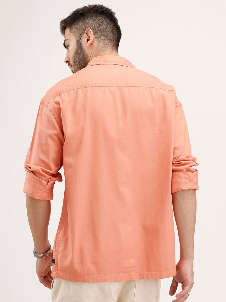 Oversized Solid Double Pocket Shirt | Peach