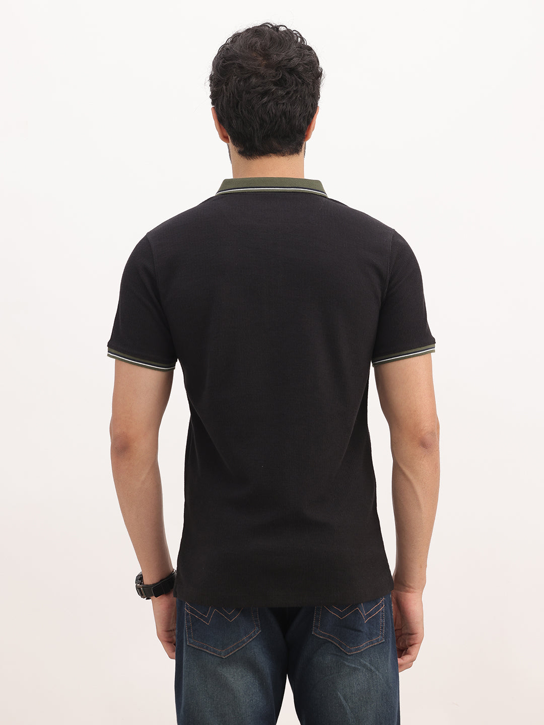 Classic Slim Fit Tipping Collar Polo T-Shirt | Black