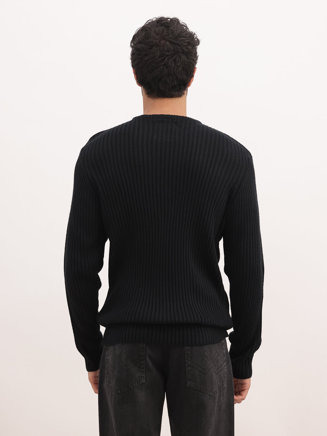 Textured Comfort Fit Knitted Sweater | Black