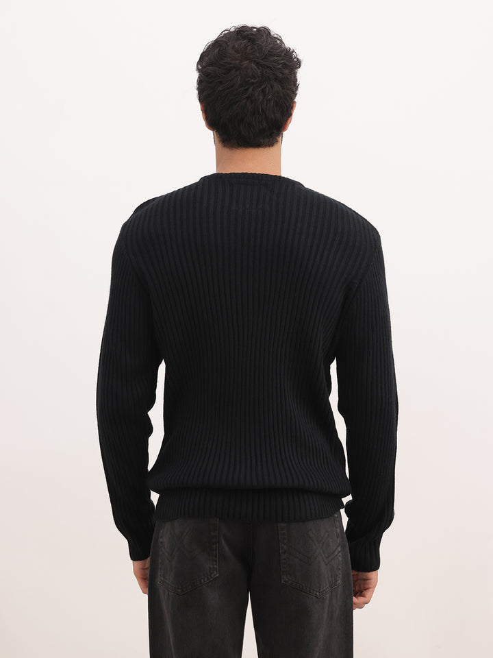 Textured Comfort Fit Knitted Sweater | Black