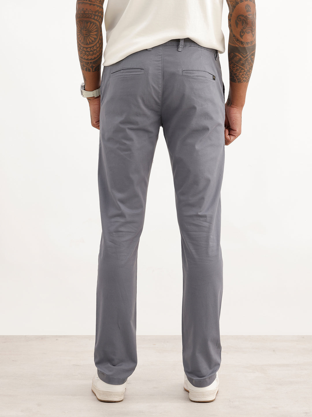Solid Slim Fit Cotton Blend Trouser | Grey