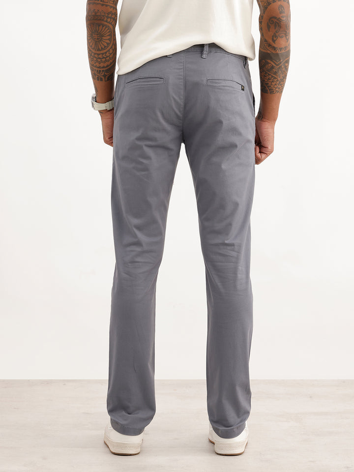 Solid Slim Fit Cotton Blend Trouser | Grey