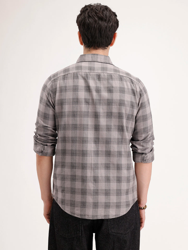 Slim Fit Checkered Shirt | Grey