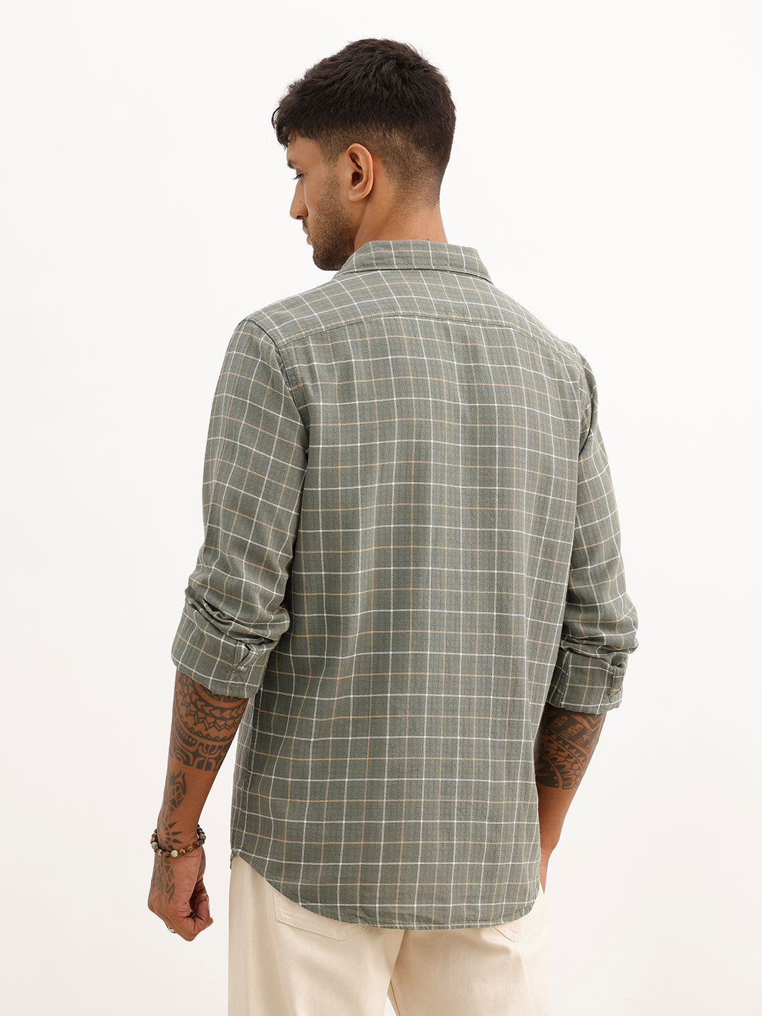 Checkered Slim Fit Full Sleeve Shirt | Olive | WSH02FSSL7018W