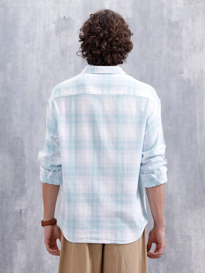 Men’S Boxy Fit Checkered Pattern Shirt | White