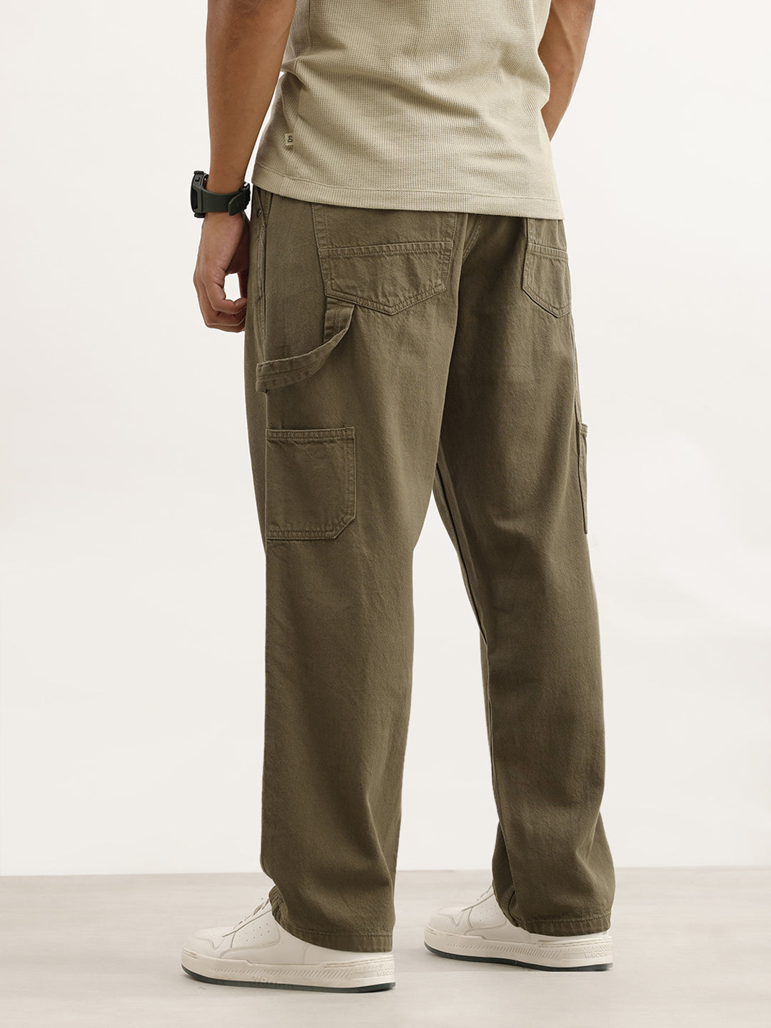 Solid Loose Fit Carpenter Denim | Olive
