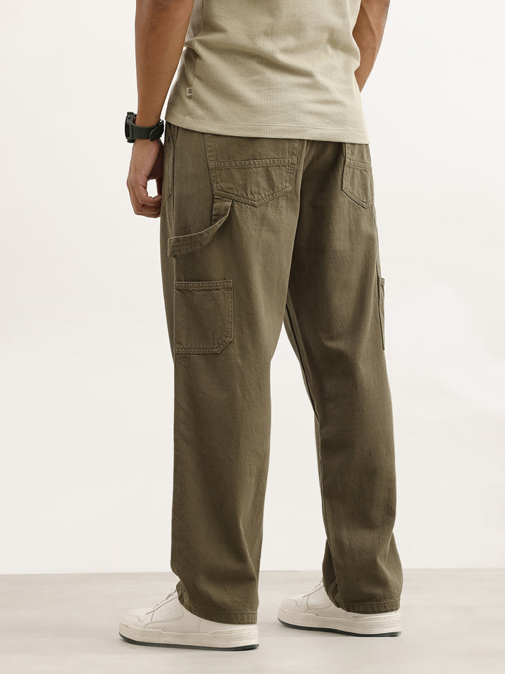 Solid Loose Fit Carpenter Denim | Olive